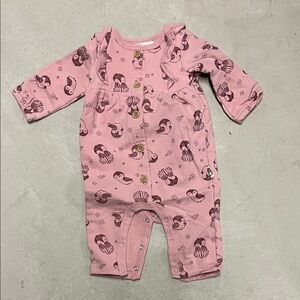 Pink Puffin-Print Footed One-Piece Romper